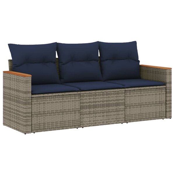 vidaXL Salon de jardin avec coussins 3 Pièces gris résine tressée