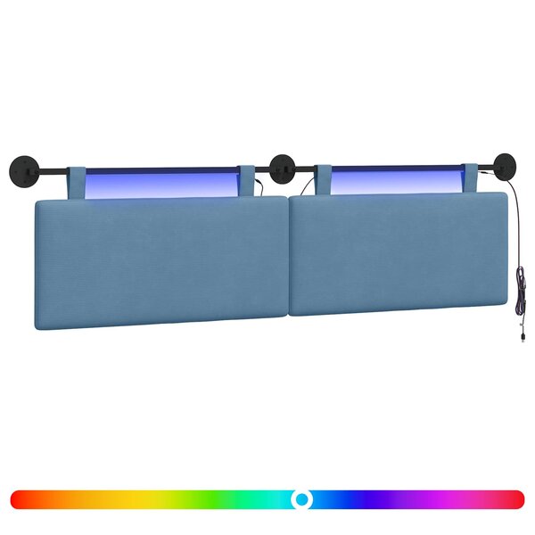 vidaXL Tête de lit suspendue Bleu Tissu en velours côtelé