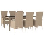 vidaXL Ensemble à manger de jardin et coussins 7 Pièces beige poly rotin