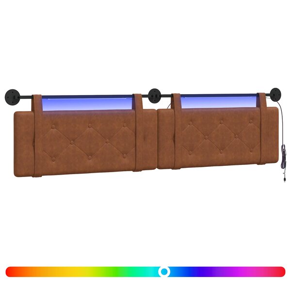 vidaXL Tête de lit suspendue Avec lumière LED Marron PU antique