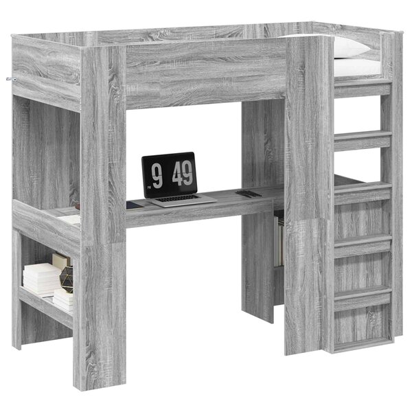 vidaXL Cadre de lit superposé avec bureau Gris Sonoma 90 x 190 cm