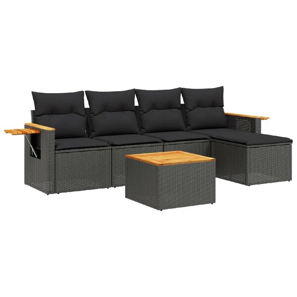 vidaXL Salon de jardin 6 Pièces avec coussins noir résine tressée