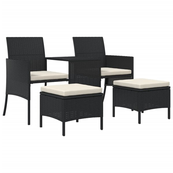 vidaXL Canapé de jardin table à thé et tabourets Résine tressée Noir