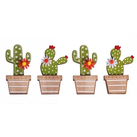 4 autocollants en bois Cactus 6 5 cm