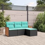 vidaXL Salon de jardin 4 Pièces avec coussins noir résine tressée