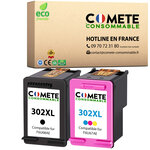 302XL - 2 cartouches d'encre compatibles pour HP 302 XL - COMETE