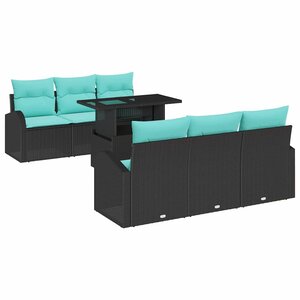 vidaXL Ensemble de canapé de jardin 7 Pièces Noir Poly Rattan