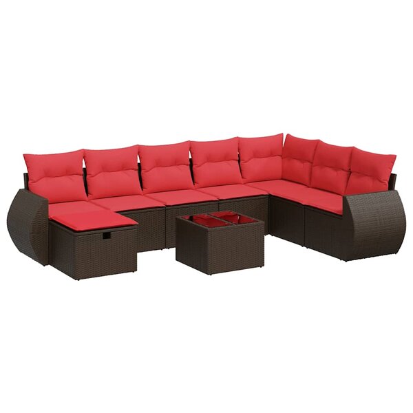 vidaXL Salon de jardin avec coussins 9 Pièces marron résine tressée