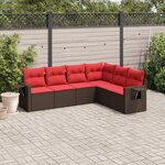 vidaXL Salon de jardin 6 Pièces avec coussins marron résine tressée