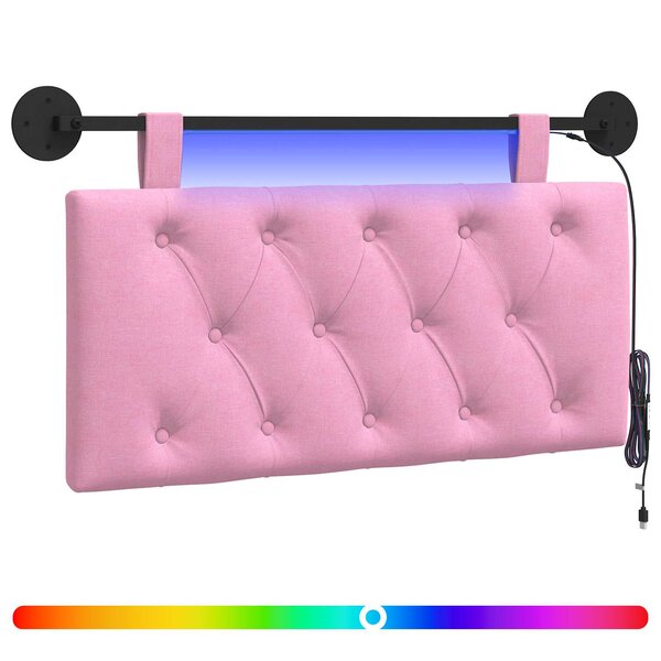 vidaXL Tête de lit suspendue Avec lumière LED Rose Tissu