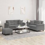 vidaXL Ensemble de canapés 3 Pièces coussins Gris foncé Tissu microfibre