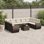 vidaXL Salon de jardin 10 Pièces avec coussins marron résine tressée