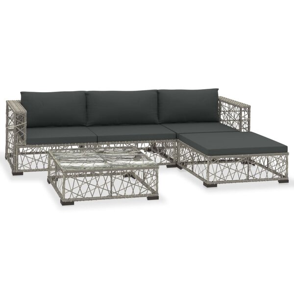 vidaXL Salon de jardin 5 Pièces avec coussins résine tressée gris