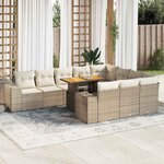 vidaXL Salon de jardin avec coussins 10Pièces beige résine tressée acacia