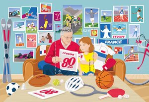 Bloc 1 timbre - 80 ans de l'Equipe - Lettre verte