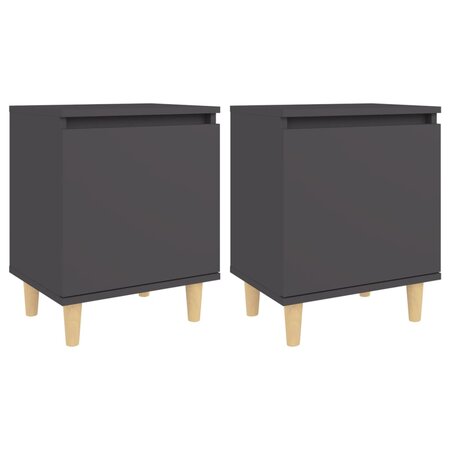 vidaXL Tables de chevet avec pieds en bois 2 Pièces Gris 40x30x50 cm