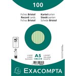 Paquet 100 Fiches Sous Film - Bristol Ligné Non Perforé 148x210mm - Vert - X 10 - Exacompta