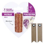 Bobine de ficelle métallisée cuivre 25 m + 20 étiquettes kraft fanion