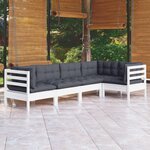 vidaXL Salon de jardin 5 Pièces avec coussins blanc bois de pin