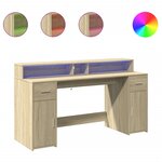 Bureau table poste de travail meuble d'ordinateur informatique étude avec lumières LED chêne sonoma bois d'ingénierie brun 02_0023421
