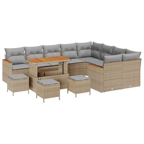 vidaXL Ensemble de canapé de jardin 13 Pièces Beige polyrotin