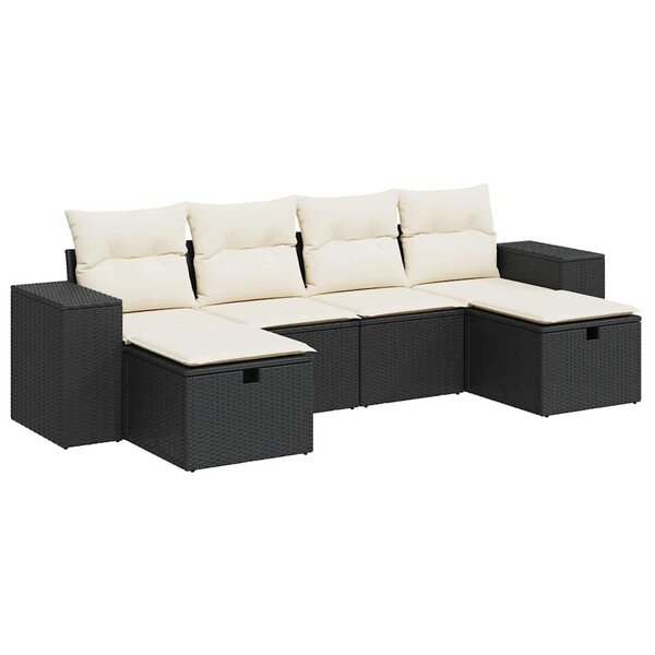 vidaXL Salon de jardin 6 Pièces avec coussins noir résine tressée