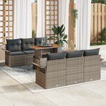 vidaXL Ensemble de canapé de jardin 7 pièces avec coussins gris en poly rotin et acacia