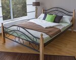 Design metal lit double 160 x 200 cadre de lit lattes bois noir naturel
