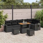 vidaXL Ensemble de canapé de jardin avec coussin 11 Pièces Noir polyrotin