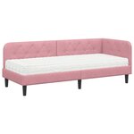 vidaXL Cadre de lit d'angle avec matelas Rose 80 x 200 cm Velours