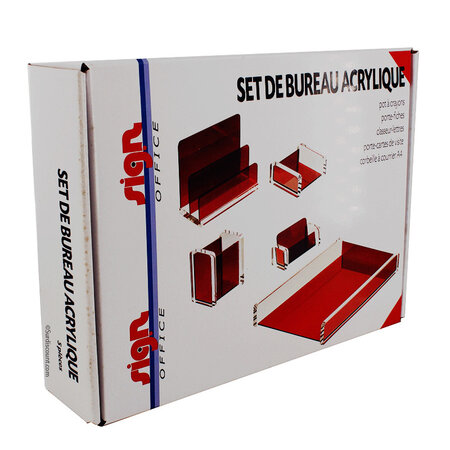 Set de bureau acrylique rouge - 5 pieces