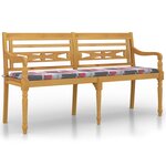 vidaXL Banc Batavia coussin à motif de carreaux rouges 150cm Bois teck