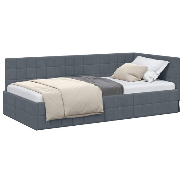 vidaXL Cadre de lit d'angle Gris foncé 90 cm x 190 cm Velours