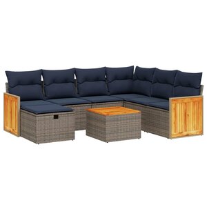 vidaXL Salon de jardin 8 Pièces avec coussins gris résine tressée