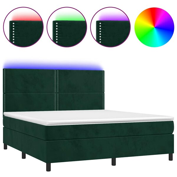 vidaXL Sommier à lattes de lit matelas et LED Vert foncé 180x200 cm