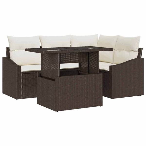 vidaXL Ensemble de canapé de jardin avec coussin 5 Pièces Marron et Crème