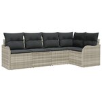 Ensemble de canapé de jardin 5 pièces avec coussins en poly rotin gris clair