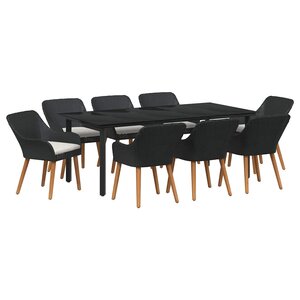 vidaXL Ensemble de salle à manger pour jardin 9 Pièces Noir polyrotin
