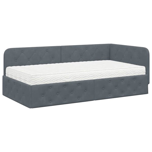 vidaXL Cadre de lit d'angle Gris foncé 90 x 200 cm Velours