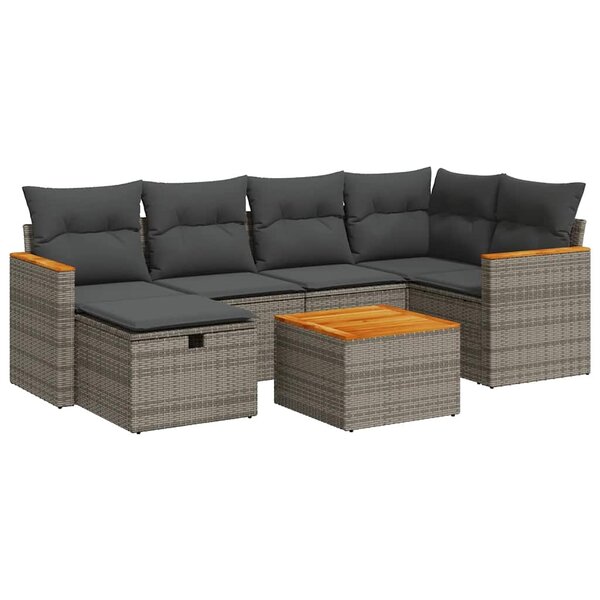 vidaXL Salon de jardin avec coussins 7 Pièces gris résine tressée