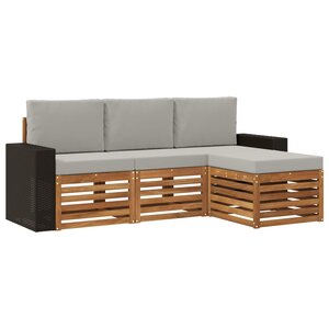 vidaXL Ensemble de canapés d'extérieur 4 Pièces Naturel et gris clair