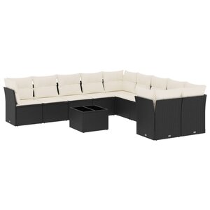 vidaXL Salon de jardin 11 Pièces avec coussins noir résine tressée