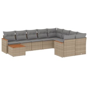 vidaXL Salon de jardin et coussins 10 Pièces mélange beige résine tressée