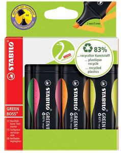 Étui de 4 Surligneurs GREEN BOSS Pointe Biseautée 2-5 mm Couleurs assorties STABILO