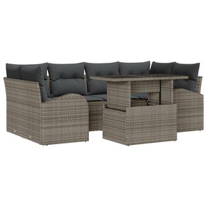 vidaXL Ensemble de canapé de jardin 7 pièces avec coussins Gris Rattan poly