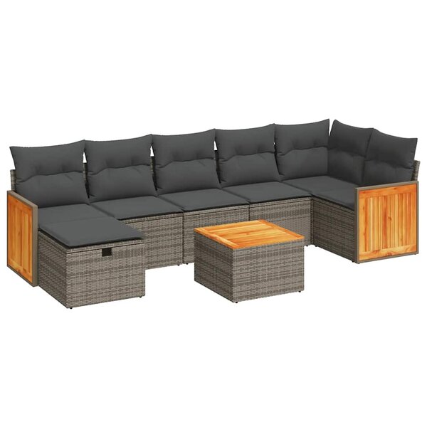 vidaXL Salon de jardin 8 Pièces avec coussins gris résine tressée