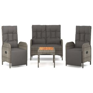 vidaXL Ensemble à manger jardin 4Pièces et coussins Gris Résine tressée