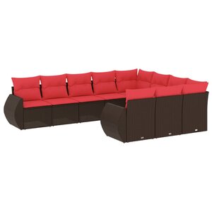 vidaXL Salon de jardin 10 Pièces avec coussins marron résine tressée