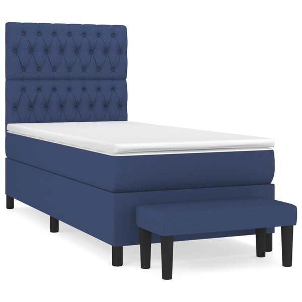vidaXL Sommier à lattes de lit avec matelas Bleu 90x190 cm Tissu