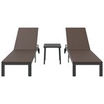 vidaXL Chaises longues 2 Pièces avec roues et table en poly rattan marron